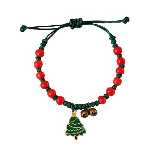 Bratara reglabila, tematica de Craciun, model accesorizat cu bradut impodobit, tematica happy winter, unisex, verde