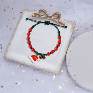 Bratara reglabila, tematica de Craciun, model accesorizat cu caciulita de spiridus, tematica happy winter, unisex, rosu - Img 3