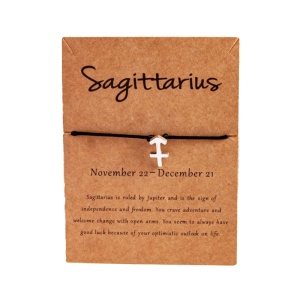 Bratara semn zodiac sagetator argintiu, creata manual, neagra, unisex