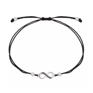 Bratara tip sfoara, reglabila, pandantiv semnul infinitului cu cristale, unisex, neagra - Img 2