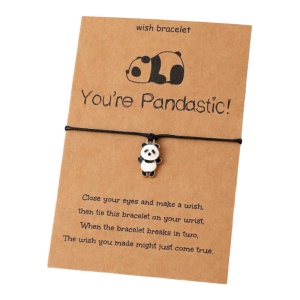 Bratara unisex, model delicat cu pandantiv panda simpatic, tematica pandastic world, negru cu alb