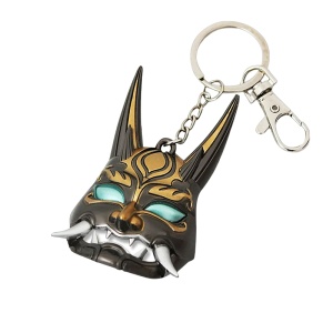 Breloc cu masca demon anime, model japonez, tematica guess who, negru cu galben