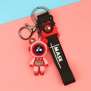 Breloc, model cu omulet simpatic tip cosmonaut, accesoriu decorativ asortat, prindere cu inel si carlig, tematica space man, unisex, rosu - Img 2