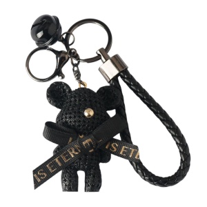 Breloc, model cu ursulet, imitatie de tesatura, accesorii asortate, prindere cu inel si carlig, tematica lovely bear, unisex, negru