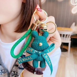 Breloc, model cu ursulet, imitatie de tesatura, accesorii asortate, prindere cu inel si carlig, tematica lovely bear, unisex, verde - Img 3
