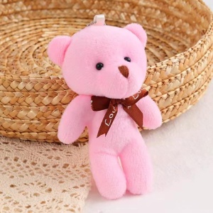 Breloc, model cu ursulet prietenos, accesorizat cu fundita de cadou, tematica I love you, roz - Img 3