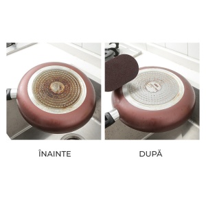 Burete abraziv de bucatarie, cu maner de plastic, pentru curatarea grasimilor si zonelor arse, maro - Img 4