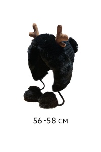 Caciula dama, accesorizata cu cornite de ren, decupaj la spate pentru par, model pom pom cu prindere sub barbie, tematica pretty cute for a deer, marime universala, neagra - Img 4