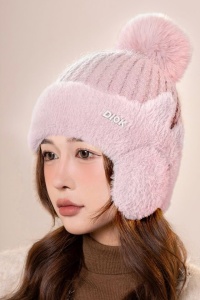 Caciula dama, model calduros cu pom pom, prelungire tip acoperitori pentru urechi, accesorizata cu urechiuse, tematica cat style, marime universala, roz - Img 3