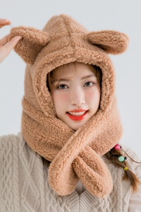 Caciula dama, model cu urechiuse si prelungire tip fular, calduroasa, tematica little naughty bear, marime universala, maro - Img 3