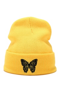 Caciula dama, model minimalist cu fluturas, tematica snow butterfly, marime universala, galbena