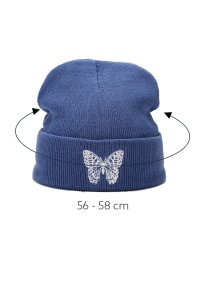 Caciula dama, model minimalist cu fluturas, tematica snow butterfly, marime universala, albastra - Img 4