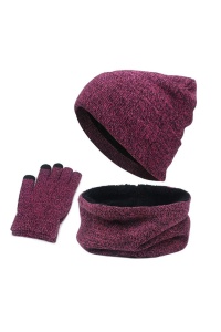 Caciula dama, set 3 piese, model cu manusi si fular tip guler asortate, captuseala calduroasa, tematica cozy winter, marime universala, roz inchis