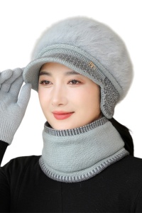 Caciula dama, set doua piese, model cu fular tip guler asortate, captuseala calduroasa, tematica cozy winter, marime universala, gri