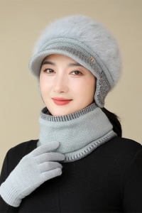 Caciula dama, set doua piese, model cu fular tip guler asortate, captuseala calduroasa, tematica cozy winter, marime universala, gri - Img 2