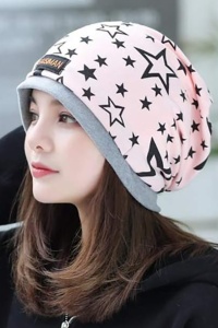 Caciula dama tip bandana, model cool cu stelute dublat la interior, despicatura la ambele parti, tematica urban style, marime universala, roz - Img 4