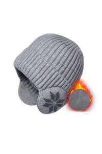 Caciula iarna, model cu protectie intarita pentru urechi, imprimeu fulg de zapada, captuseala moale si fina, tematica happy winter, unisex, marime universala, gri deschis - Img 3