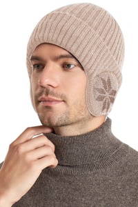 Caciula iarna, model cu protectie intarita pentru urechi, imprimeu fulg de zapada, captuseala moale si fina, tematica happy winter, unisex, marime universala, bej - Img 4