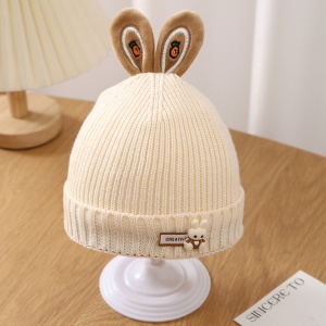 Caciula pentru copii, accesorizata cu urechiuse de iepuras, model minimalist, captuseala delicata, tematica little rabbit, 1 - 3 ani, bej - Img 3