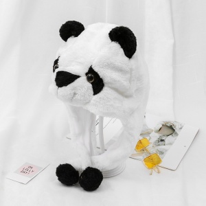 Caciula pentru copii, calduroasa, model ursulet panda hazliu, urechi lungi, tematica I’m a fancy little bear, 3 – 12 ani, alba cu negru - Img 2