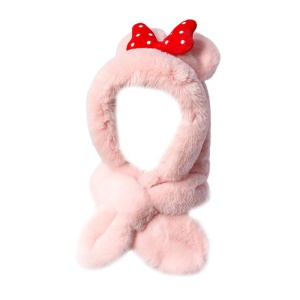 Caciula pentru copii, calduroasa, model voluminos cu urechiuse, accesoriu funda gigantica cu buline, tematica my lovely kid, 1 – 5 ani, roz