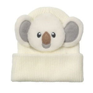 Caciula pentru copii, model animalute vesele, tematica lumea animalelor, koala somnoros, 3 – 10 ani, alba
