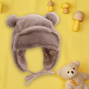 Caciula pentru copii, model cu urechiuse si prindere reglabila, usor elastica la spate, tematica I’m a fluffy bear, 3 – 6 ani, maro inchis - Img 4