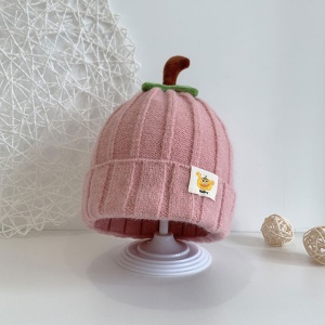 Caciula pentru copii, model delicat cu codita de dovleac, tematica sweet pumpkin, 3 luni – 3 ani, roz - Img 2