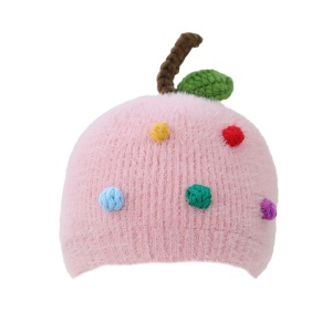 Caciula pentru copii, model fructe delicioase cu codita, tematica sweet baby, 0 – 6 luni, roz