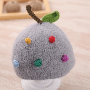 Caciula pentru copii, model fructe delicioase cu codita, tematica sweet baby, 0 – 6 luni, gri - Img 3