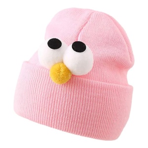 Caciula pentru copii, model minimalist accesorizat cu ochisori curiosi si nasuc nazdravan, tematica curious little baby, 0 – 1 ani, roz deschis - Img 4