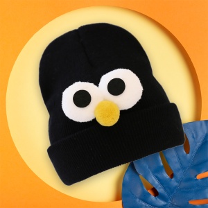 Caciula pentru copii, model minimalist accesorizat cu ochisori curiosi si nasuc nazdravan, tematica curious little baby, 0 – 1 ani, neagra - Img 3