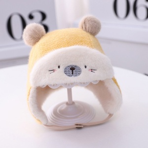 Caciula pentru copii, model pom pom calduros, prindere cu capsa, tematica cute baby, 6 luni – 2 ani, galbena - Img 4
