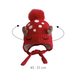 Caciula pentru copii, model pom pom cu urechiuse si prindere sub barbie, tematica micuta caprioara din poveste, 1 – 4 ani, rosie - Img 4
