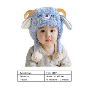 Caciula pentru copii, prindere reglabila, accesorizata cu urechiuse, model calduros, tematica cute overloaded, 6 luni – 3 ani, albastra - Img 4