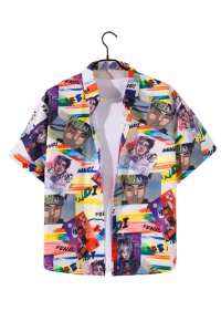 Camasa barbati, maneca scruta, croi lejer, model cool grafic summer, multicolora