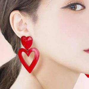 Cercei dama cu inimioare, model fashion elegant, tematica feel the love, rosii - Img 3