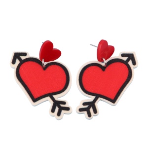 Cercei dama cu inimioare si sageti, model fashion vesel, tematica crazy love, rosii