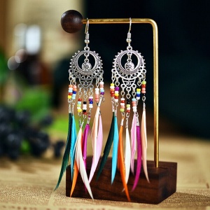 Cercei dama, model fashion traditional indian, tematica dream catcher, argintii - Img 2