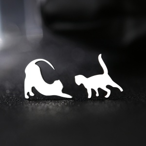 Cercei dama, model lazy life cat, cu pisici jucause, argintii - Img 4