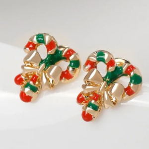 Cercei dama, tematica traditii si obiceiuri, model de sarbatoare, bastonas dulce cu fundita, multicolor - Img 2