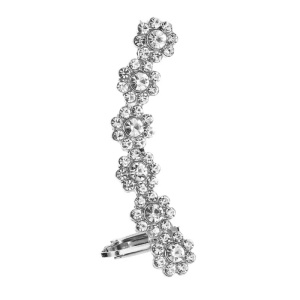 Cercel dama, model single ear, floricele si cristale semipretioase, argintiu