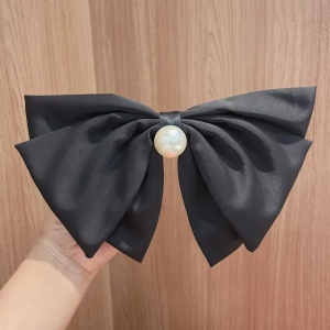 Clama de par, model elegant accesorizat cu funda supradimensionata si accesoriu perluta, neagra - Img 3