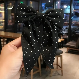 Clama de par tip ac, model cu funda ampla eleganta, imprimeu buline mici, neagra - Img 3