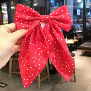 Clama de par tip ac, model cu funda ampla eleganta, imprimeu buline mici, rosie - Img 3