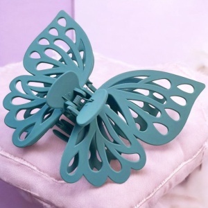 Cleste de par, prinde puternica, model voluminos fluture elegant, tematica I love butterfly, verde albastrui - Img 2