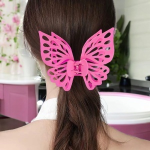 Cleste de par, prinde puternica, model voluminos fluture elegant, tematica I love butterfly, roz inchis - Img 3