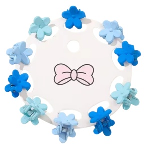 Clesti de par, set 10 bucati, model minimalist, prindere puternica, floricele, M1, tematica happy flower, albastru