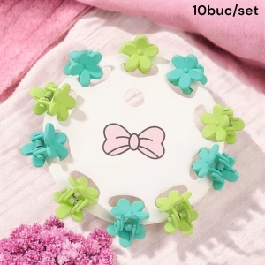 Clesti de par, set 10 bucati, model minimalist, prindere puternica, floricele, M1, tematica happy flower, verde - Img 2
