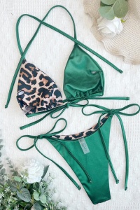 Costum de baie dama, 2 piese, model duo sexy, imprimeu animal print, sutien cupe triunghiulare si chilot reglabil, tematica wild summer verde - Img 4